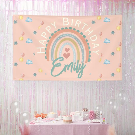 Girl's Boho Rainbow Dreams Lichtkoraal Spandoek (Feest)