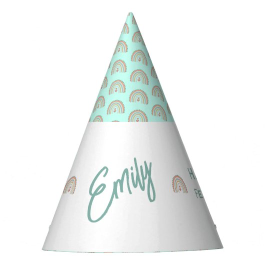 Girl's Boho Rainbow Dreams Mint Green Feesthoedjes (Voorkant)