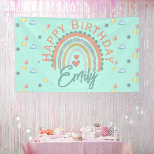 Girl's Boho Rainbow Dreams Mint groen Spandoek (Feest)