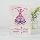 Girls Boho TeePee Birthday-uitnodigingen Kaart (Staand voorkant)