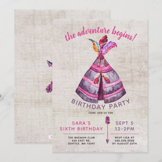 Girls Boho TeePee Birthday-uitnodigingen Kaart (Voorkant / Achterkant)