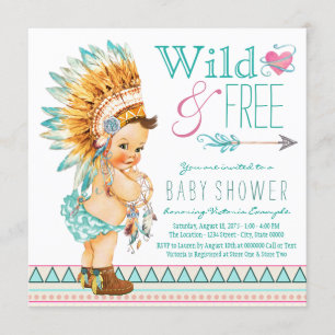 Girls Boho Tribal Baby shower Kaart