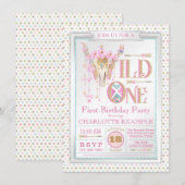 Girls Boho Wild One First Birthday Uitnodigingen (Voorkant / Achterkant)
