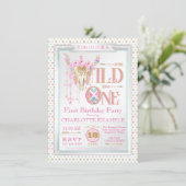 Girls Boho Wild One First Birthday Uitnodigingen (Staand voorkant)
