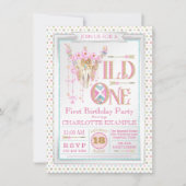 Girls Boho Wild One First Birthday Uitnodigingen (Voorkant)