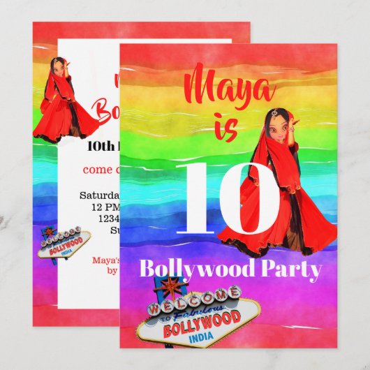 Girls Bollywood Colorful Fun 10th Birthday Kaart (Voorkant / Achterkant)