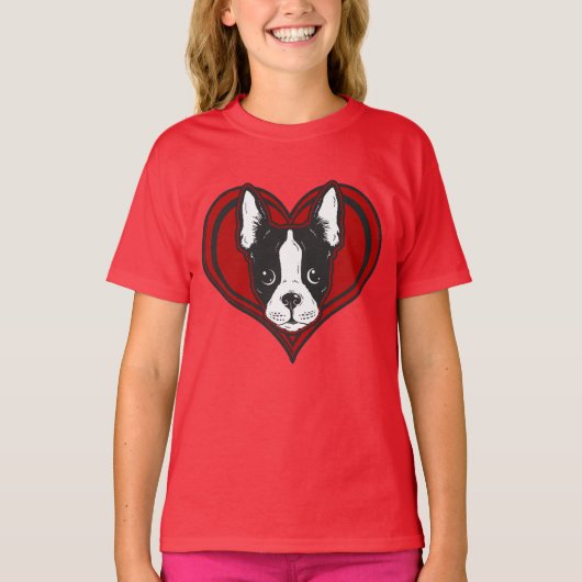 Girl's Boston Terrier Heart Shirt (Voorkant)