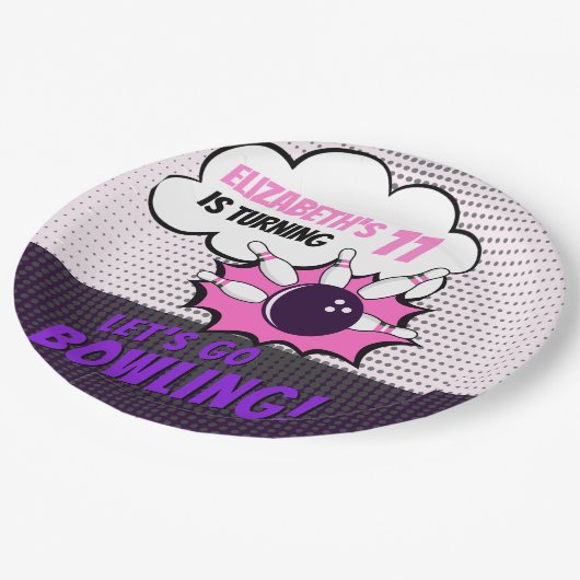 Girls' Bowling Birthday Bash Papieren Bordje (Gekanteld)