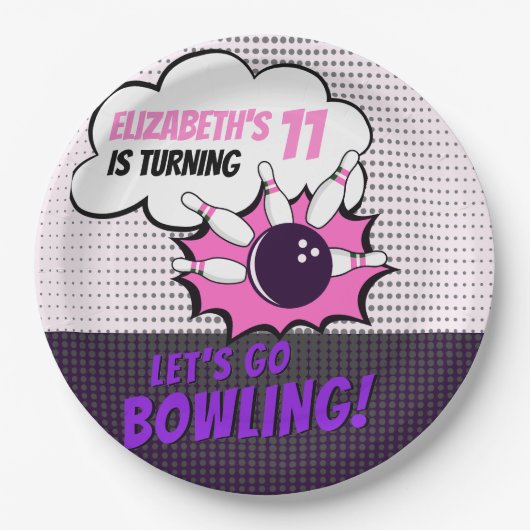 Girls' Bowling Birthday Bash Papieren Bordje (Voorkant)