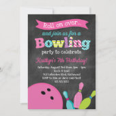 Girl's Bowling Birthday Party - Chalkboard Kaart (Voorkant)