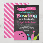Girl's Bowling Birthday Party - Chalkboard Kaart (Voorkant / Achterkant)