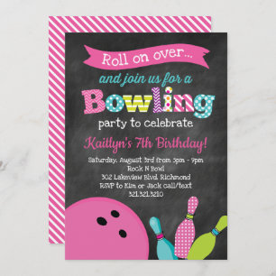 Girl's Bowling Birthday Party - Chalkboard Kaart