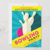 Girl's Bowling Birthday Party Invitation Kaart (Voorkant)