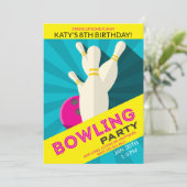 Girl's Bowling Birthday Party Invitation Kaart (Staand voorkant)
