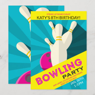 Girl's Bowling Birthday Party Invitation Kaart