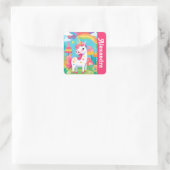 Girl's Bright Pink Schattige Unicorn Vierkante Sticker (Tas)