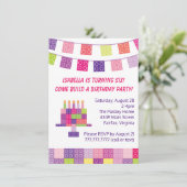 Girl's Building Bricks Blokkeert Verjaardagsfeest Kaart (Staand voorkant)