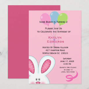 Girls Bunny Rabbit Birthday Invitation Kaart