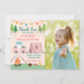 Girls Camping Birthday Camp Foto Bedankkaart (Voorkant)
