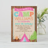Girls Camping Birthday Party Invitation Kaart (Staand voorkant)