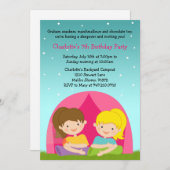 Girls Camping Birthday Party Invitation Kaart (Voorkant / Achterkant)