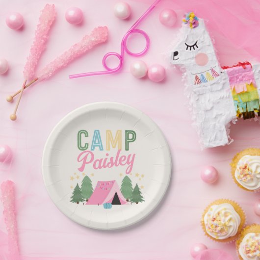 Girl's Camping Party Plates Papieren Bordje (Feest)