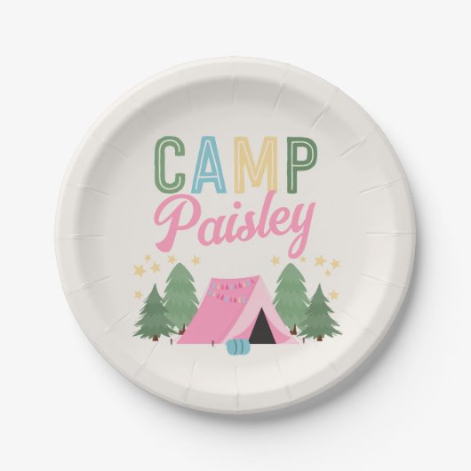 Girl's Camping Party Plates Papieren Bordje (Voorkant)