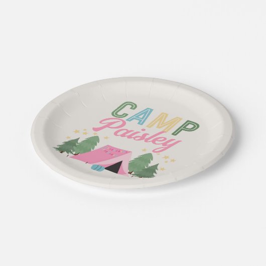 Girl's Camping Party Plates Papieren Bordje (Gekanteld)