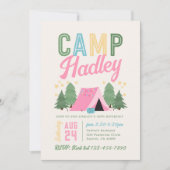 Girl's Camping Uitnodiging Verjaardag (Voorkant)