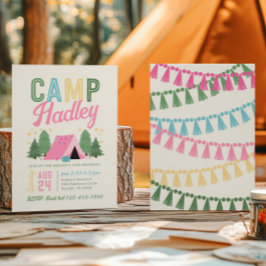 Girl's Camping Uitnodiging Verjaardag