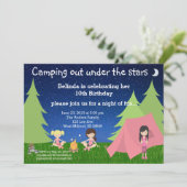 Girls Camping Verjaardag Uitnodiging (Staand voorkant)