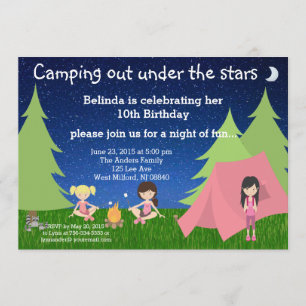 Girls Camping Verjaardag Uitnodiging