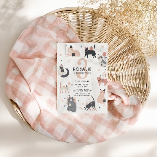 Girls Cat thema verjaardag uitnodiging