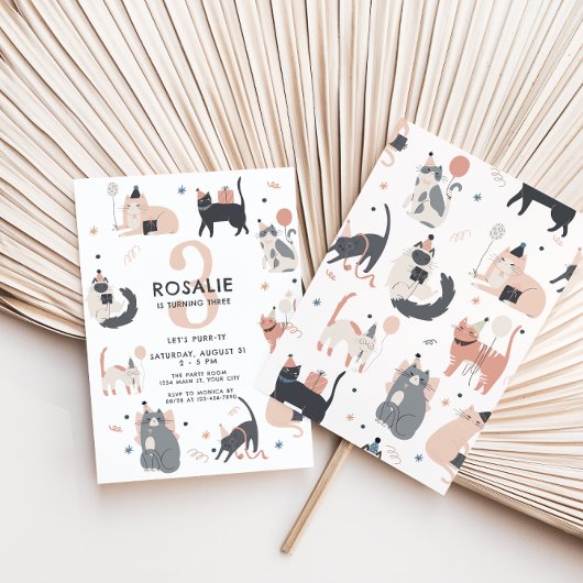 Girls Cat thema verjaardag uitnodiging