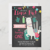 Girls Chalkboard Llama Fun Birthday Invitation Kaart (Voorkant)