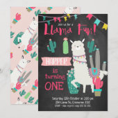 Girls Chalkboard Llama Fun Birthday Invitation Kaart (Voorkant / Achterkant)