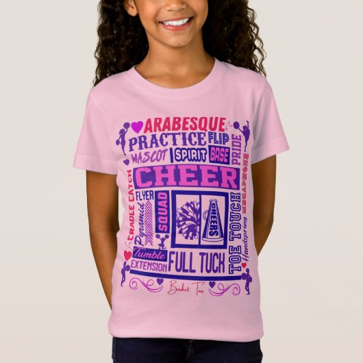 Girls Cheerlead Paars Typography T-Shirt (Voorkant)