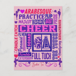 Girls Cheerlead Paarse Typografie Briefkaart