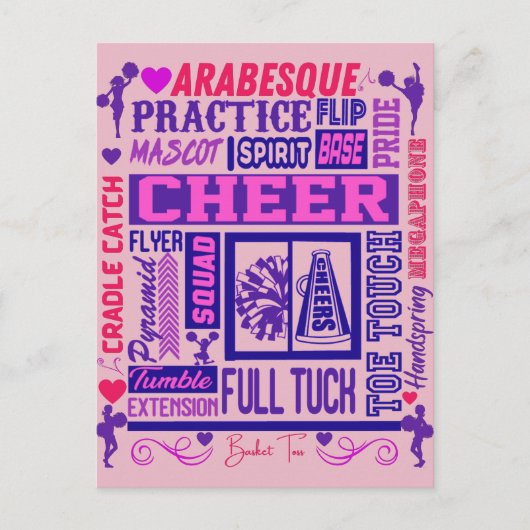 Girls Cheerlead Paarse Typografie Briefkaart (Voorkant)