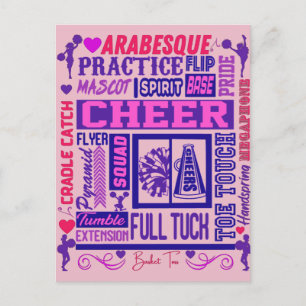 Girls Cheerlead Paarse Typografie Briefkaart