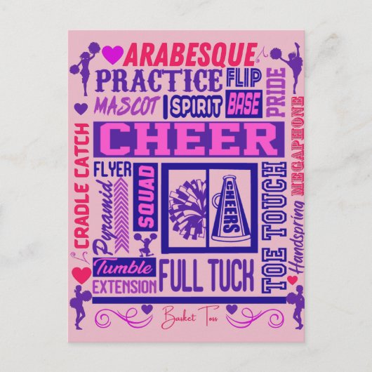 Girls Cheerlead Paarse Typografie Briefkaart (Voorkant)