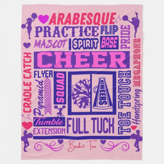 Girls Cheerlead Paarse Typografie Fleece Deken (Voorkant)