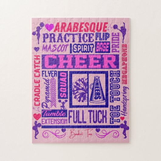 Girls Cheerlead Paarse Typografie Legpuzzel (Verticaal)