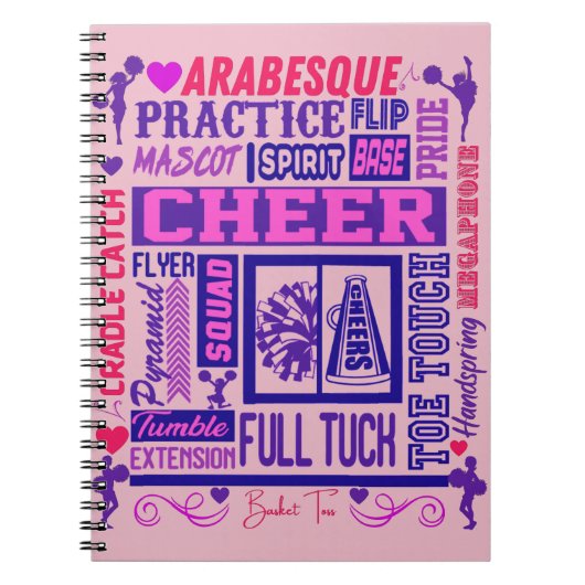Girls Cheerlead Paarse Typografie Notitieboek (Voorkant)