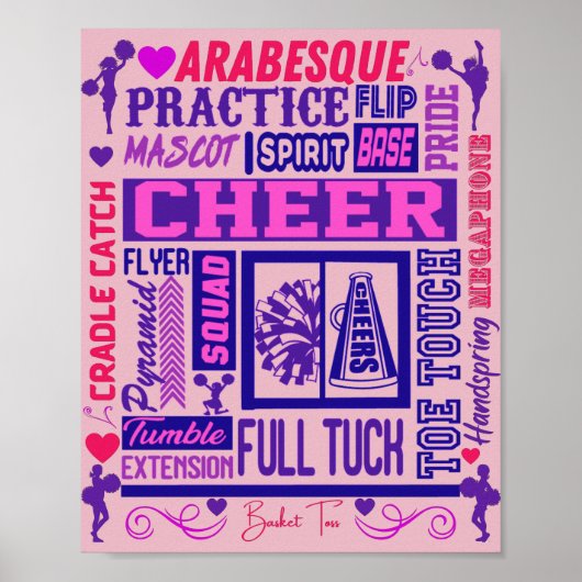 Girls Cheerlead Paarse Typografie Poster (Voorkant)
