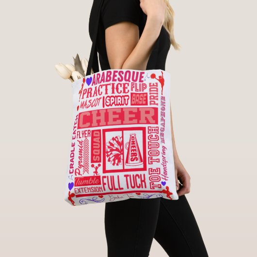 Girls Cheerlead Typografie in Red Tote Bag (Dichtbij)