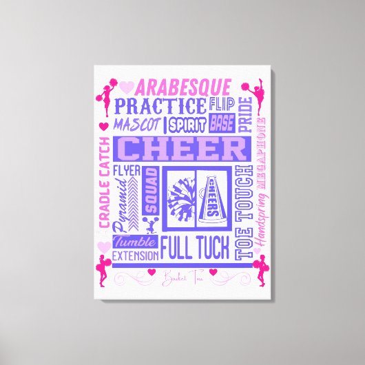 Girls Cheerlead Typografie in roze en Paars Canvas Afdruk (Voorkant)