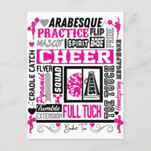 Girls Cheerlead Typography in Black and Pink Briefkaart