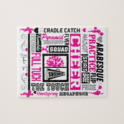Girls Cheerlead Typography in Black and Pink Legpuzzel (Horizontaal)