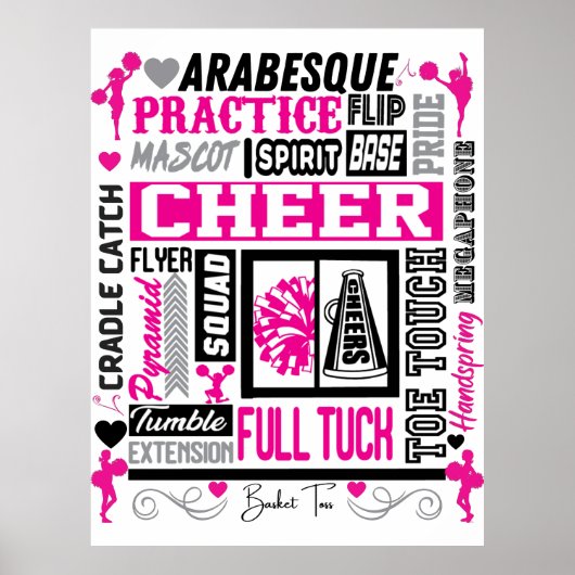 Girls Cheerlead Typography in Black and Pink Poster (Voorkant)